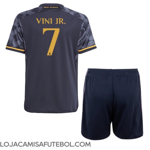 Camisa de Futebol Real Madrid Vinicius Junior #7 Equipamento Secundário Infantil 2023-24 Manga Curta (+ Calças curtas)